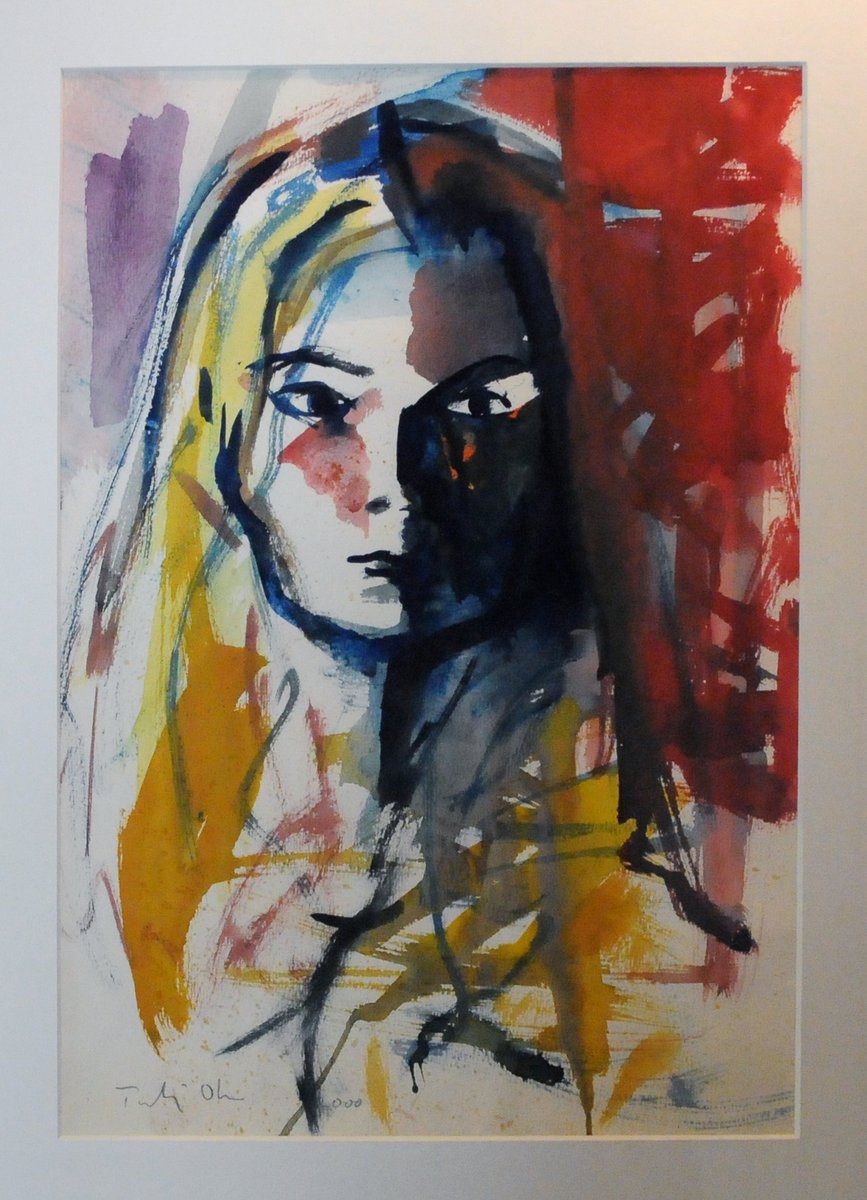 Torbjørn Olsen, akvarel, kvinde portræt 1993